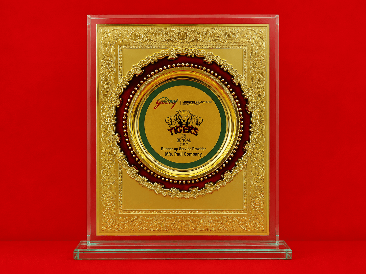 Award Plaque for Runner Up Shield: Service Provider by Godrej Tigers of Bengal