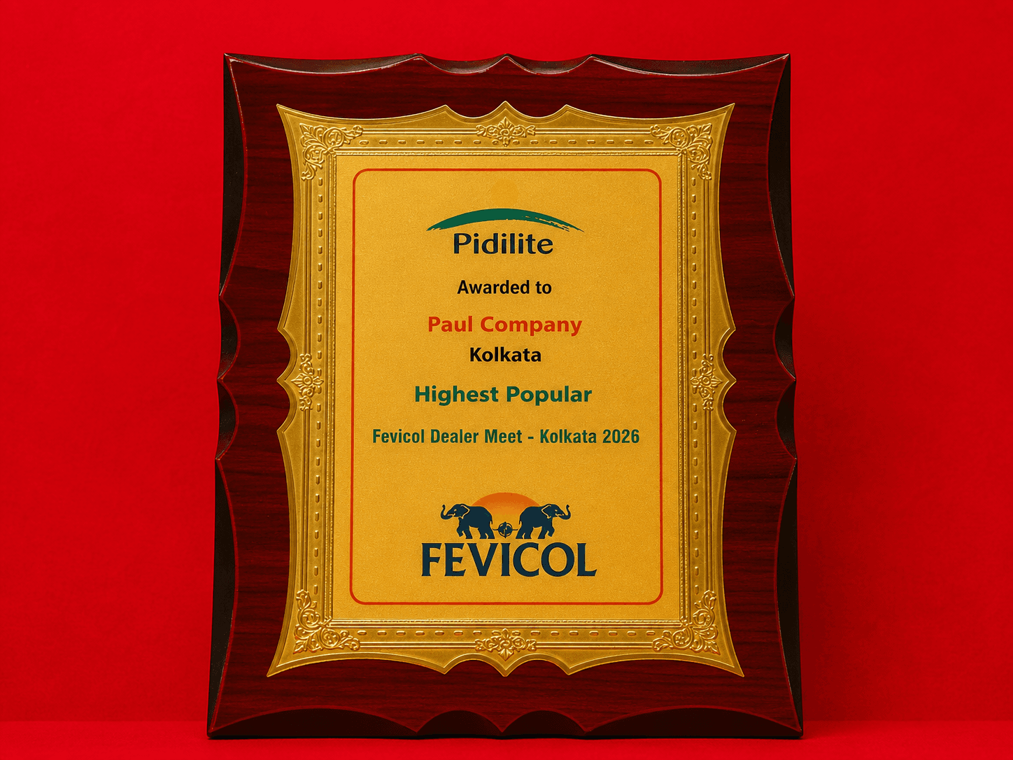 Award Plaque for Highest Popular Dealer by Fevicol / Pidilite