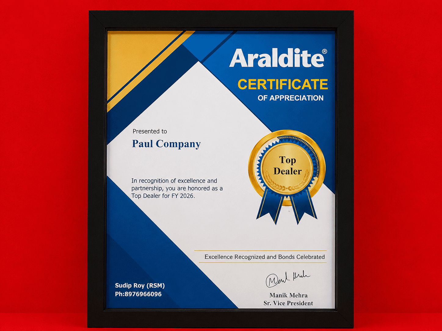 Award Plaque for Top Dealer of the Year by Araldite